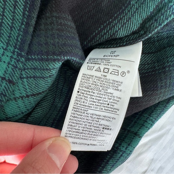 GAP Flannel Utility Mini Shirt Dress NWT in Green & Navy XS - Picture 11 of 13